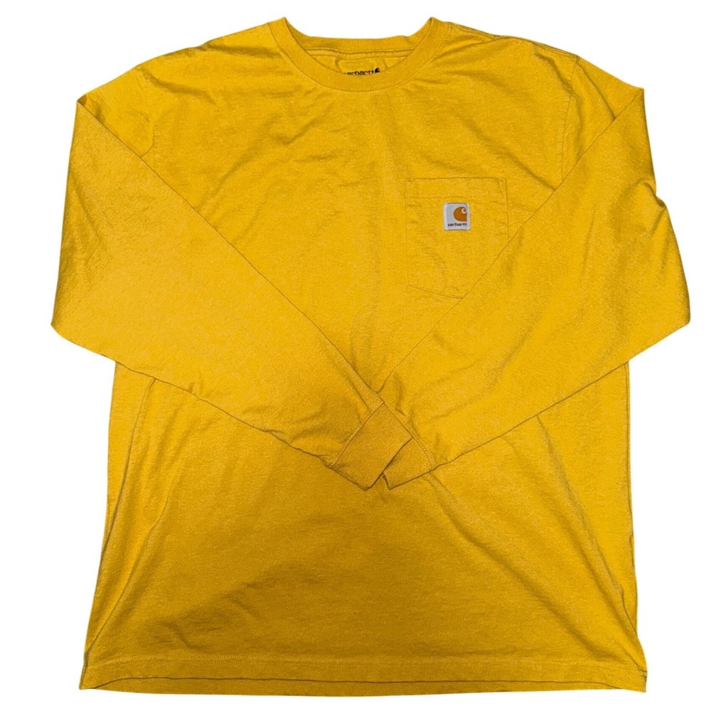 Carhartt‎ Yellow Long Sleeve Pocket T Shirt Workwear Loose Fit Mens XL